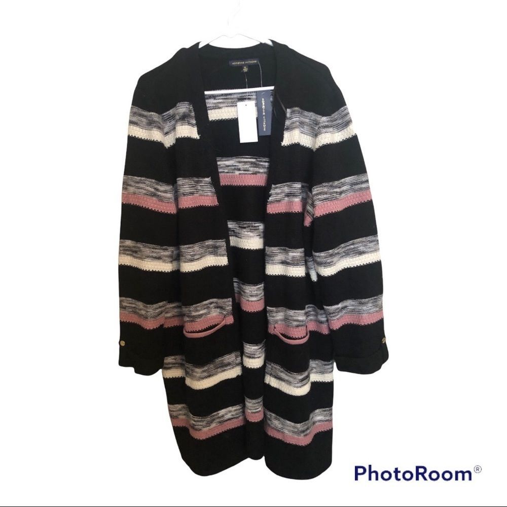 Xl Adrienne Vittadini
Shawl Collar Stripe Long Sleeve Sweater Cardigan